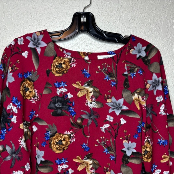 Umgee Red Floral Office Casual Flirty Flutter Sleeves Dress Women's Size… - Picture 4 of 11